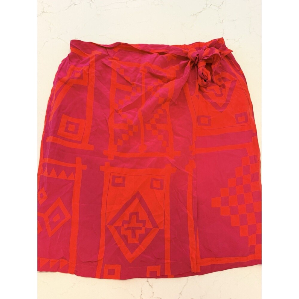 Diane Gilman Womens Print 100% Silk Lined Knee Length Skirt Medium Elastic